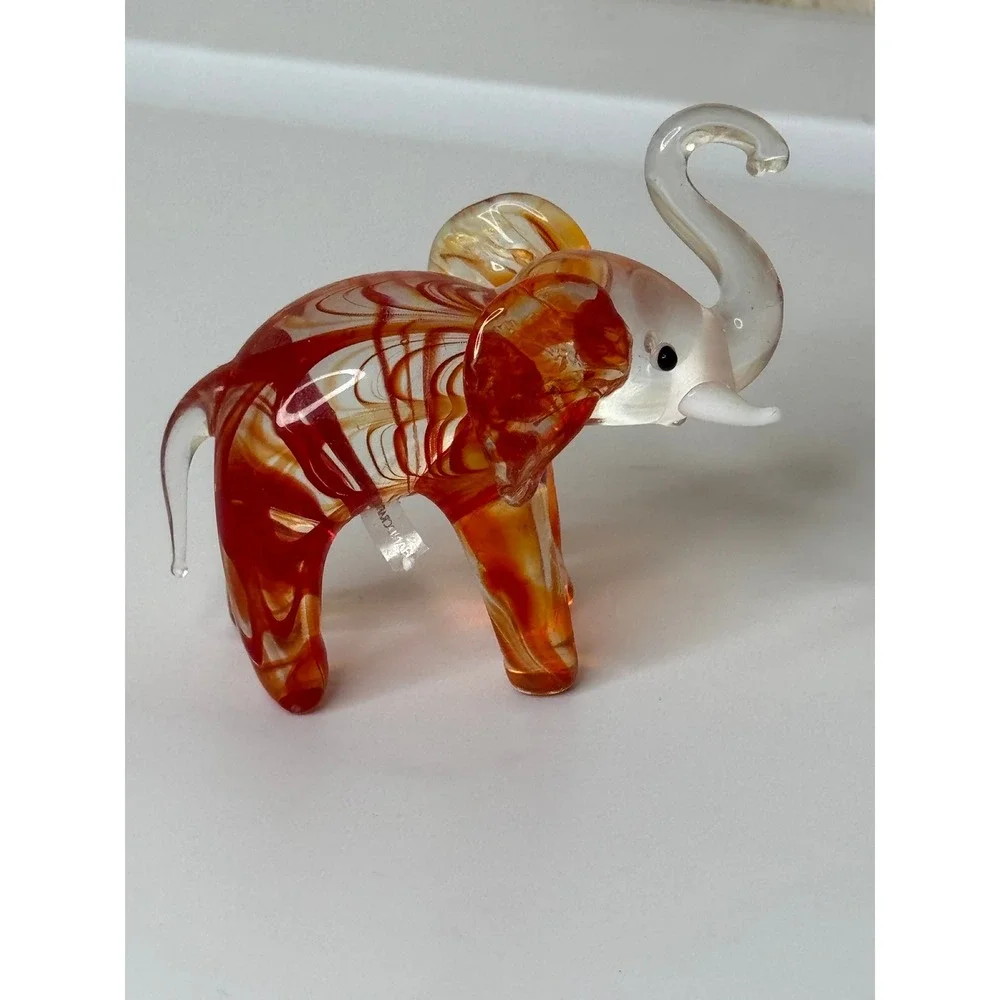 Lenox Glass Elephant Figurine Swirl Orange Red Clear Tail Collectible‎ Art
